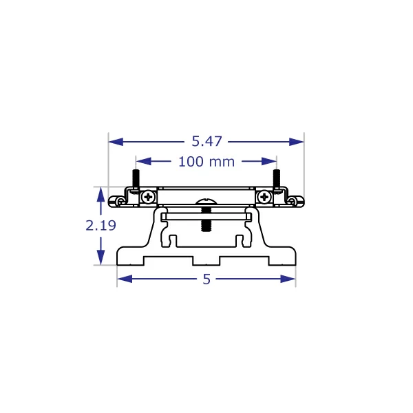 Line drawing of the top view of the 75/100 mm flush monitor mount for Ergomart's EC track.