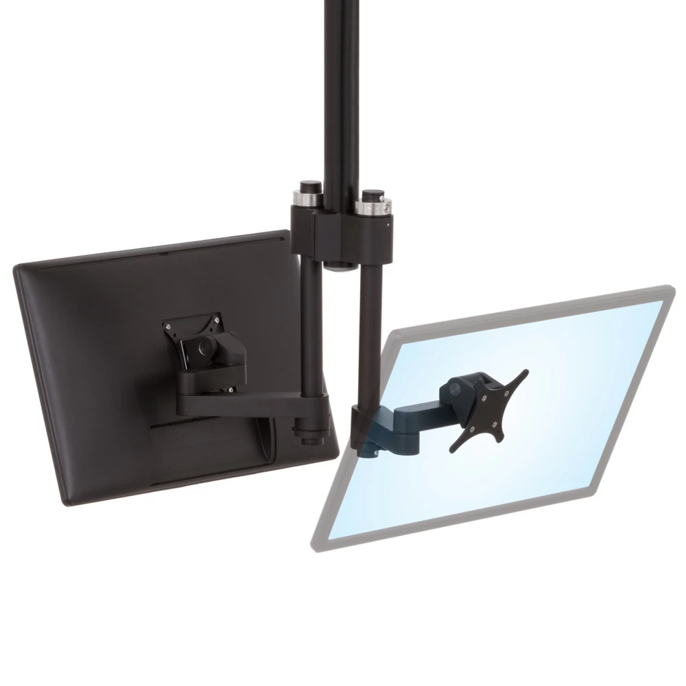 LS9137S horizontal track monitor mount in isometric view with two monitors back to back
