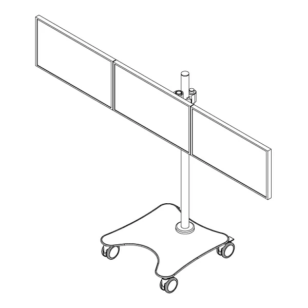 MSpec drawing of MCART-03 rolling monitor cart shown from an isometric view.