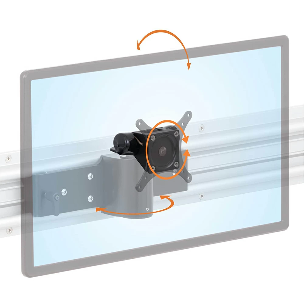 RT-ART-MOUNT wall-mounted roller track monitor mount with arrows depicting instant adjustment options