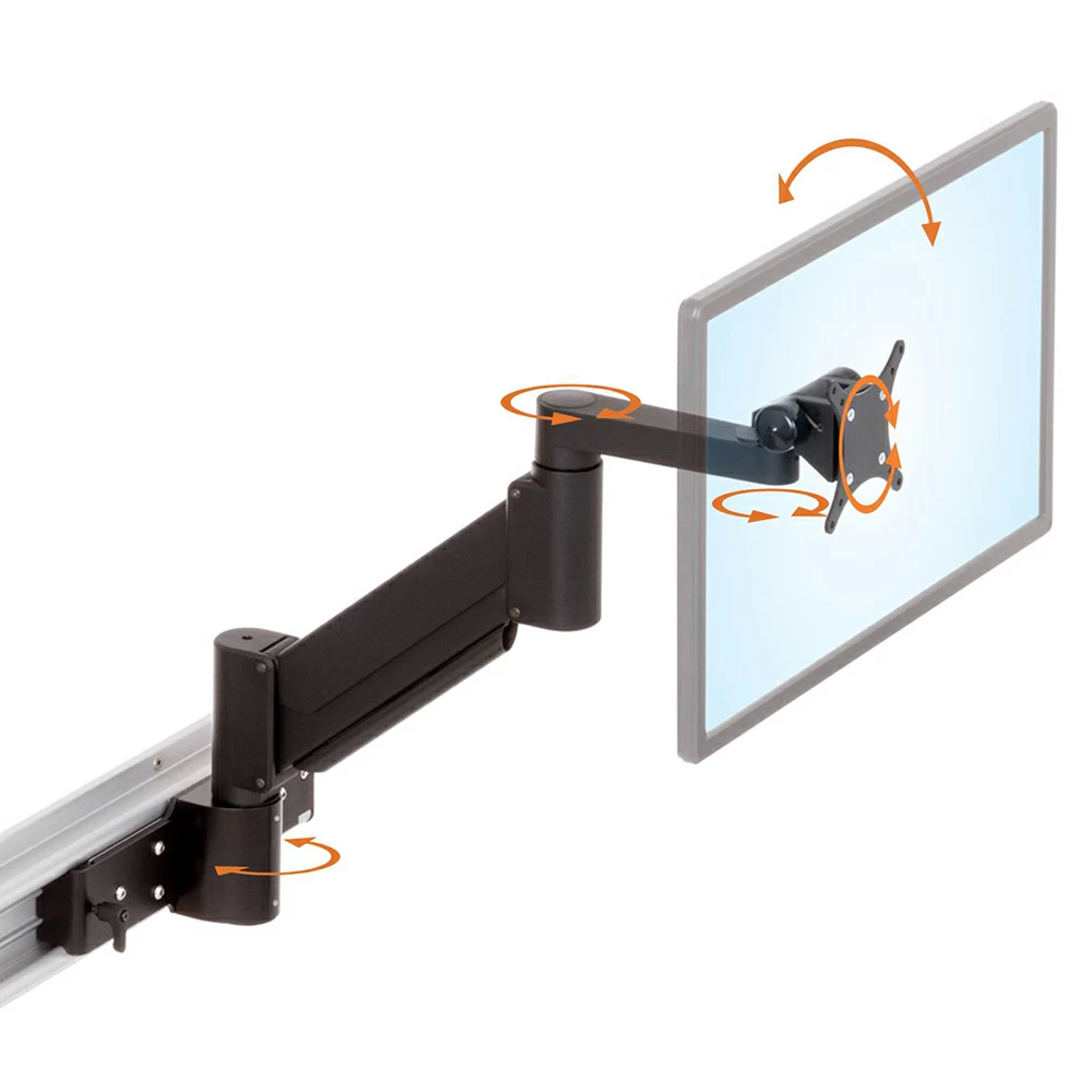 RT-SAA-ARM wall track mount with SAA2415 monitor arm in black with MKIT-N2 sliding mounting kit with brake