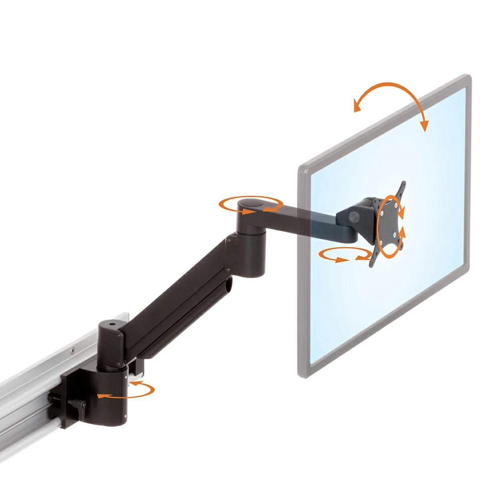 RT-SAA-ARM wall track mount with SAA7000 monitor arm in black with MKIT-N2 sliding mounting kit with brake
