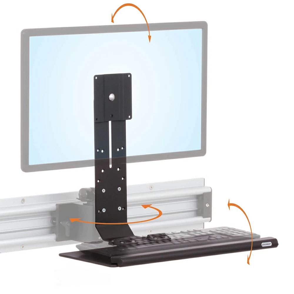 RT-TRS-MOUNT roller track monitor and keyboard mount in black with MKIT-M2 mount positioner