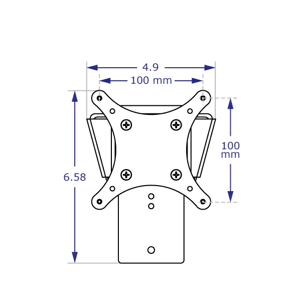 Line drawing of the front view of the 75/100 mm rotating flush monitor mount for Ergomart's EC-TRACK.
