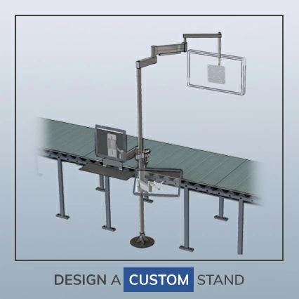 Ergomart's heavy-duty PM192 pole based floor stands create a floor stand: custom design an application-specific industrial computer workstation
