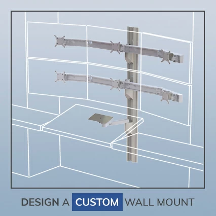 Ergomart's Extended Capacity wall track create an ergonomic workspace for computer, monitor and keyboards: custom design an application-specific system