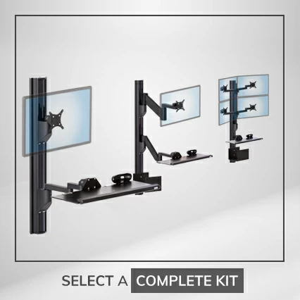 Ergomart's Extended Capacity wall track create an ergonomic workspace for computer, monitor and keyboards: select a standard mount