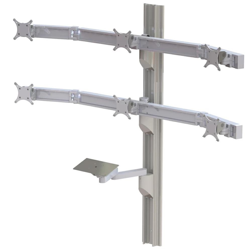 ec track custom solution three over three monitor wall mount shown from a front view