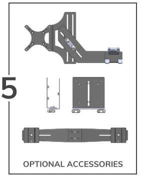 Barcode scanner holders, dual monitor brackets, CPU holders and other various accessories are designed to complete the mounting solution.