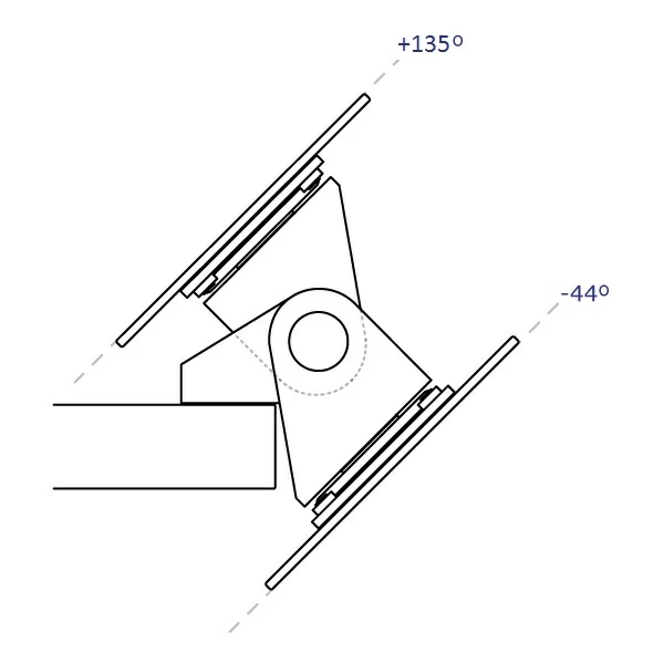 Specification drawing of the standard tilter head showing range of tilt angle