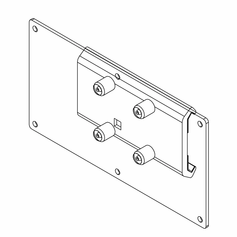 Line drawing showing ViewTrack low-profile wall mount  positioner with VESA bracket supporting 100x200 mm VESA pattern.
