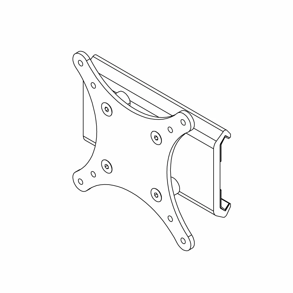 Line drawing showing ViewTrack low-profile wall mount  positioner with VESA bracket supporting 75 x 75 and 100 x100 mm VESA patterns.