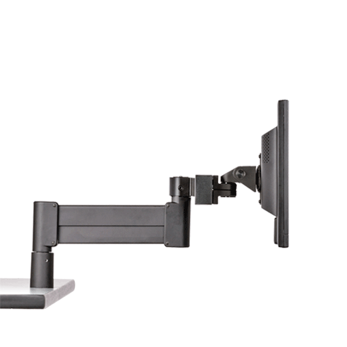 CMD2415 two monitor arm showing highest, lowest and horizontal position