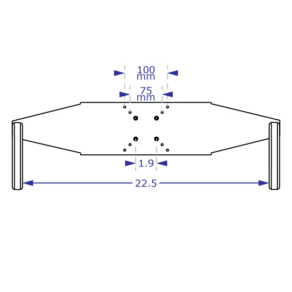 2H100 dual handle bracket for lcd monitors specification drawing with measurements front view