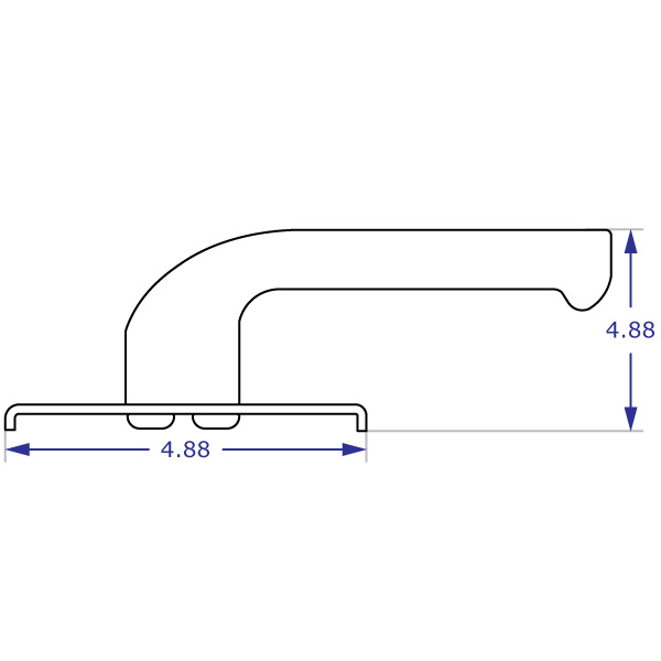 2H100 dual handle bracket for lcd monitors specification drawing with measurements side view
