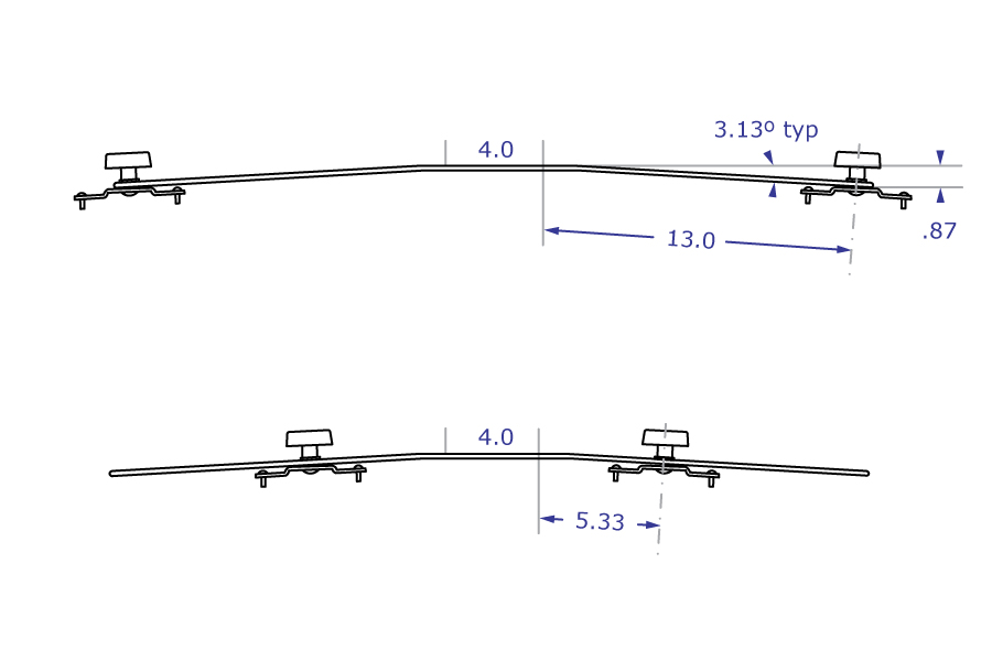 ADJ1430 dual monitor bracket specification drawing top view with measurements