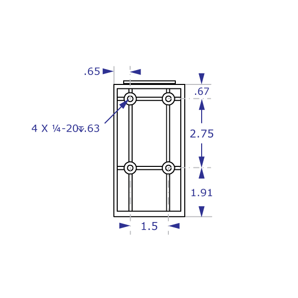MKIT-R track mount specification drawing rear view with measurements