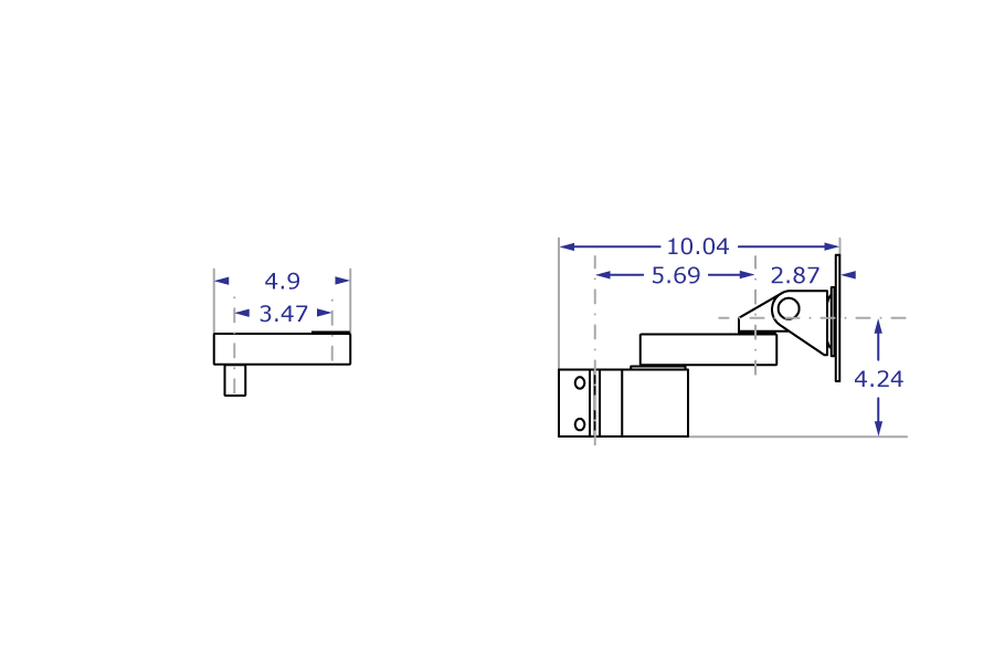 PM40 monitor pole mount with 3.5-inch extension specification drawing side view with measurements