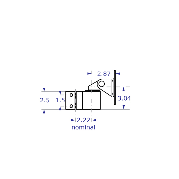 PM40 monitor pole mount specification drawing side view with measurements