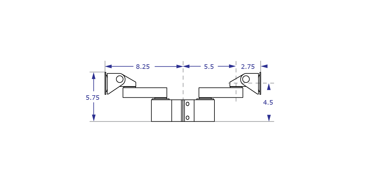 PM42 dual monitor pole mount with 3.5-inch extension specification drawing side view with measurements