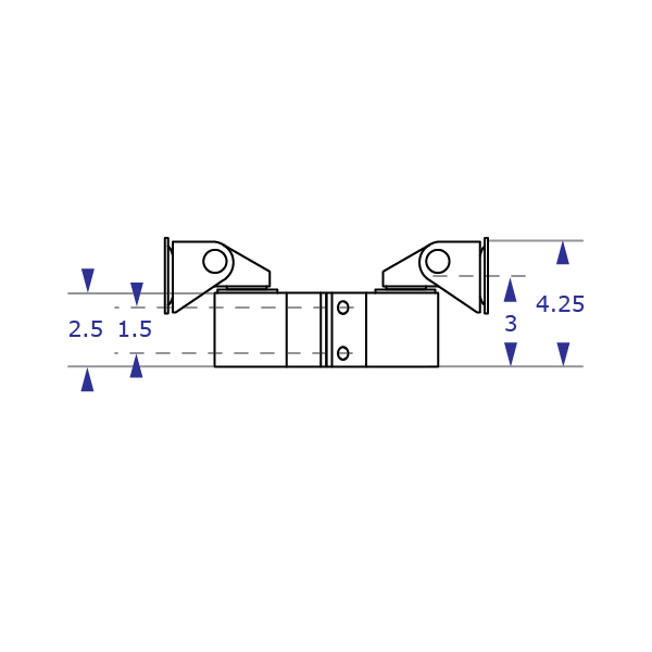 PM42 back-to-back dual monitor pole mount specification drawings side views with measurements