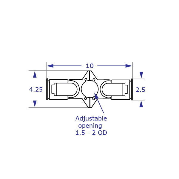 PM42 back-to-back dual monitor pole mount specification drawings top with measurements