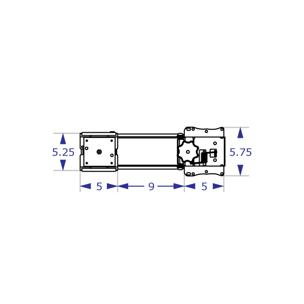 IS-SSW-KIT ergonomic keyboard tray with track and tray removed specification drawing top view with measurements