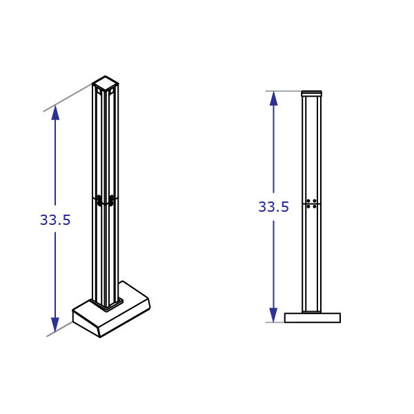 CONNECT-22 Specification drawing of standard double vertical column side and perspective view for mounting multiple monitors
