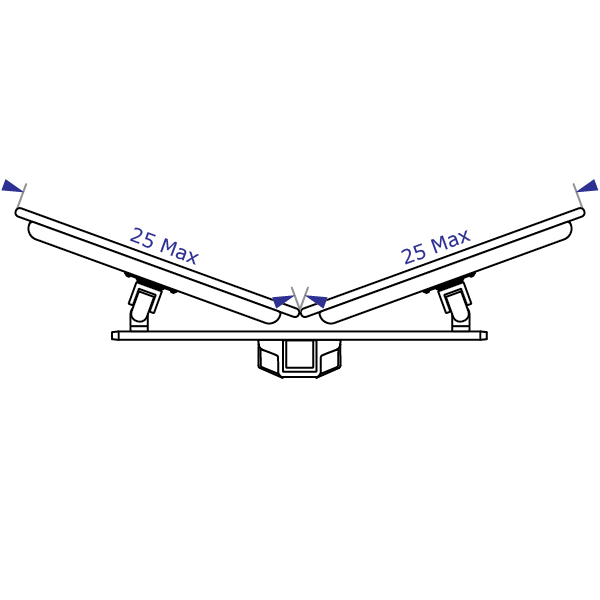 CONNECT-22 Specification drawing shows standard quad monitor stand top view with screens angled maximally inward