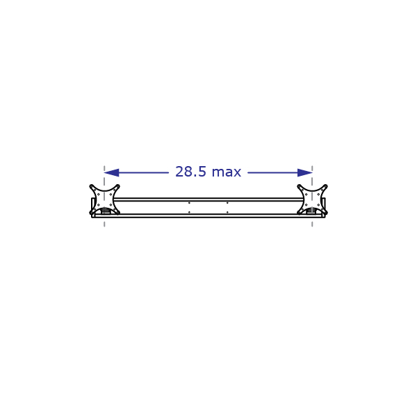 CONNECT-22 Specification drawing illustrates the maximum width between 2 VESA brackets on dual monitor beams