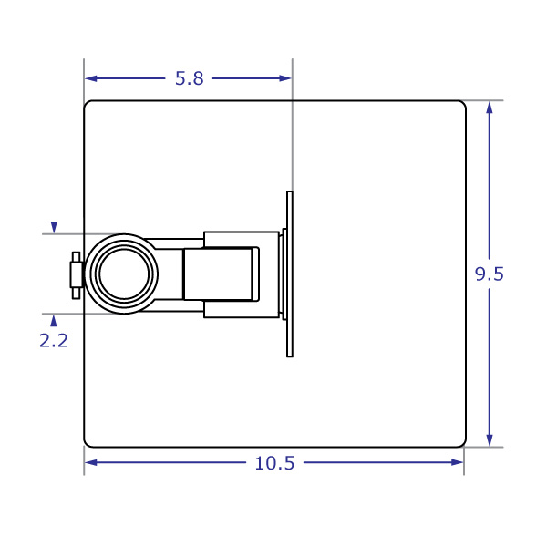 DS9109D low profile dual monitor stand base specification drawing top view with measurements