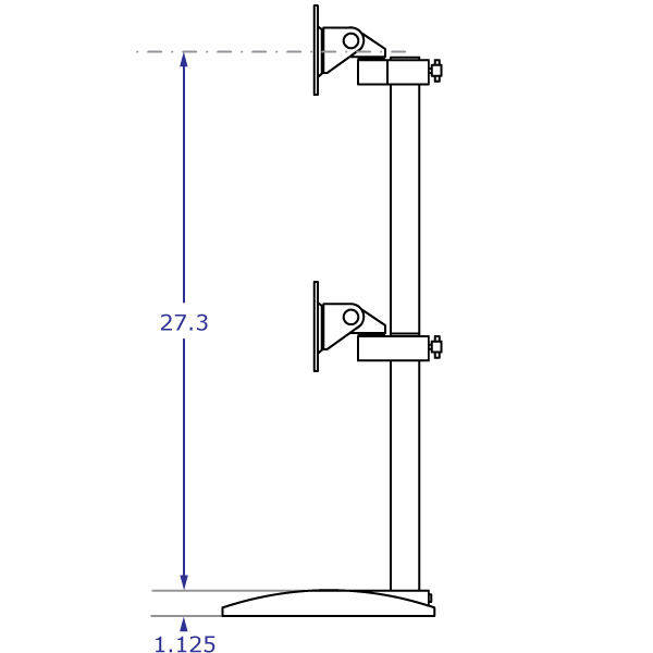 DS9109D dual monitor stand specification drawing side view with tilter head height measurements