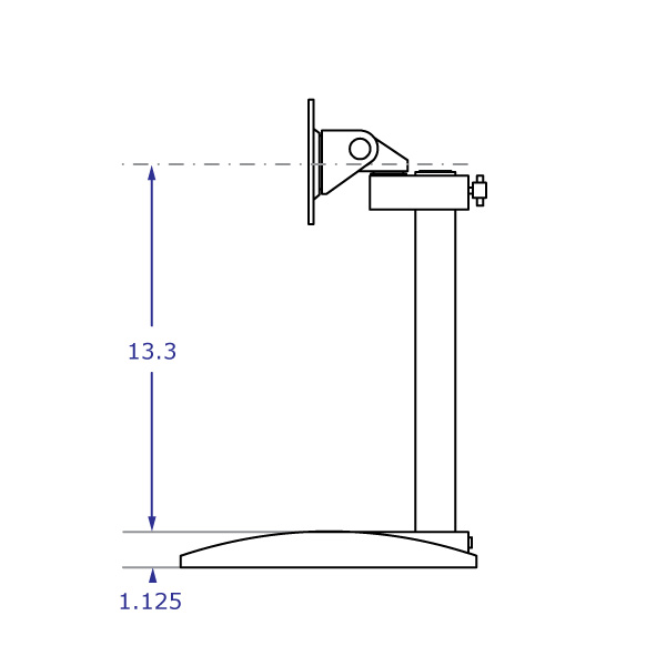 DS9109S monitor stand specification drawing side view with tilter head height measurements
