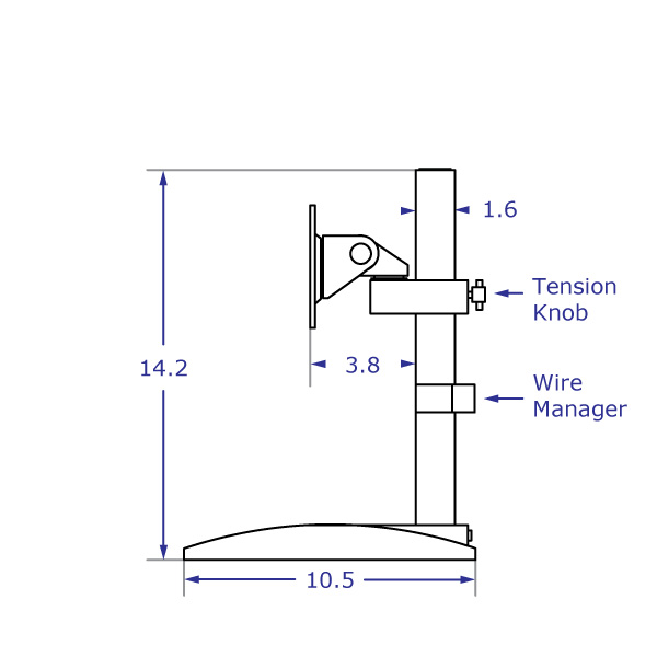 DS9109S monitor stand specification drawing side view with measurements
