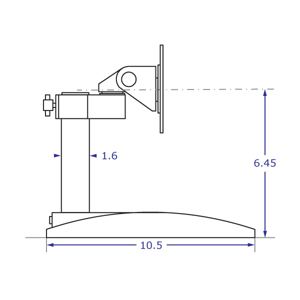 DS9109XS low profile monitor stand specification drawing side view with measurements