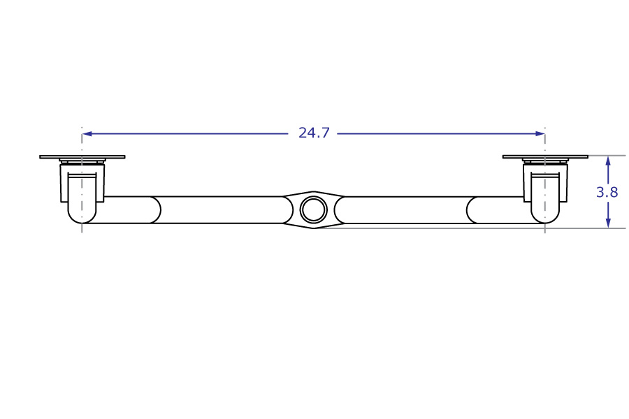LS1512D dual monitor stand specification drawing top view with arms placed at widest position apart with measurement