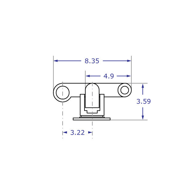 LS9137D monitor arm stand specification drawing top view with arm folded with measurements