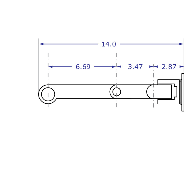 LS9137D monitor arm stand specification drawing top view with arm extended fully with measurements
