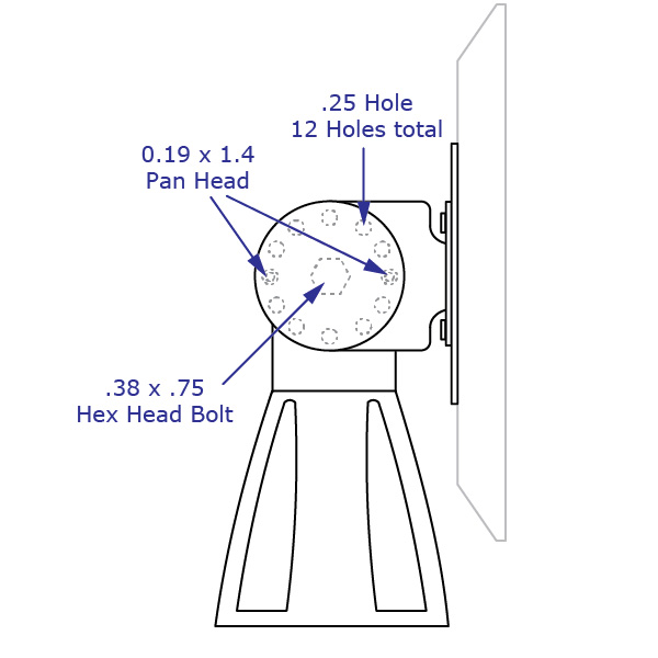 POS1 Specification drawing for point of sale low profile monitor stand in side view depicting VESA tilt lock-out positions