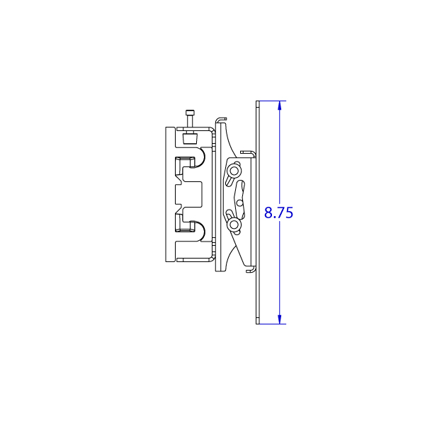 RT-ST632 tilting roller track positioner monitor mount specification drawing side view.