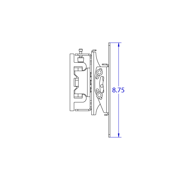 RT-ST632 quick release roller track trolley monitor mount specification drawing side view.