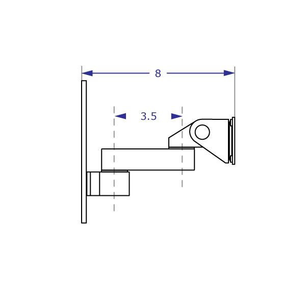 WM9110T monitor wall mount with 3.5-inch extension specification drawing side view with measurements