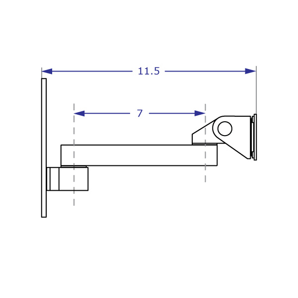 WM9110T monitor wall mount with 7-inch extension specification drawing side view with measurements