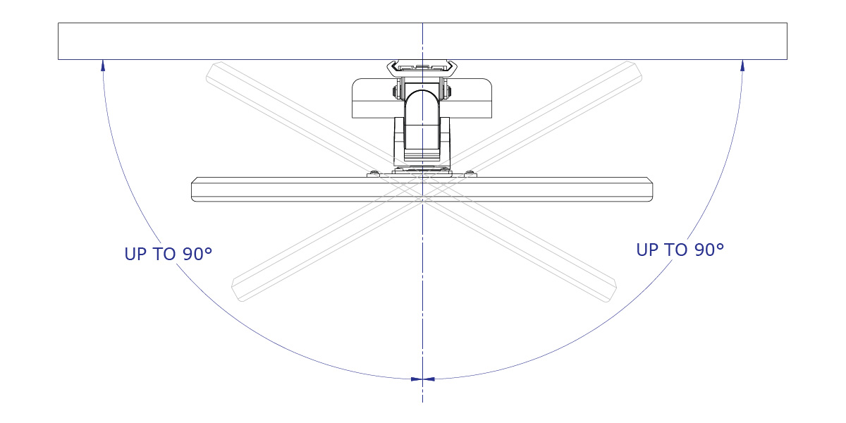LEVERLIFT-CB wall mounted computer workstation specification drawing articulating monitor mount slider side view demonstrating swivel