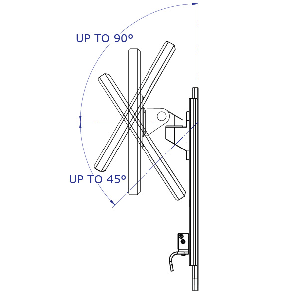 LEVERLIFT-CB wall mounted computer workstation specification drawing articulating monitor mount slider side view demonstrating tilt