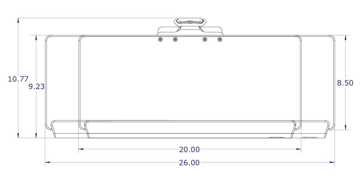 LEVERLIFT-CB wall mounted computer workstation specification drawing fixed angle keyboard tray slider top view with measurements