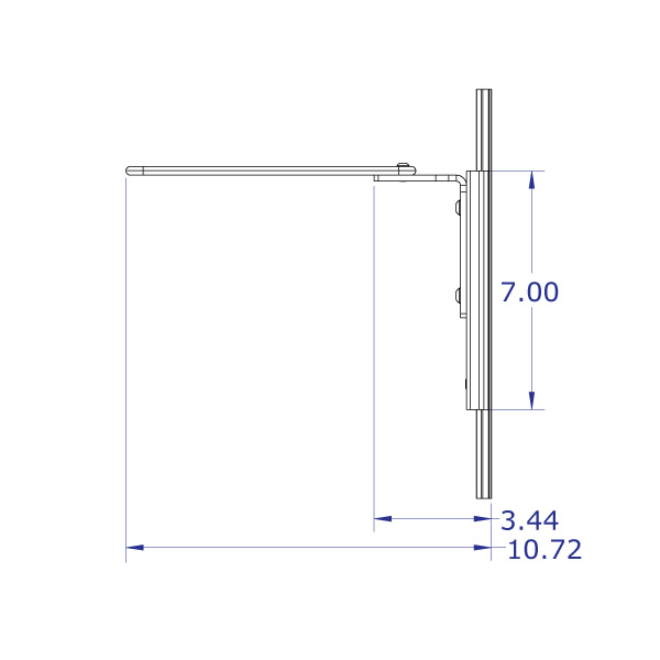 LEVERLIFT-E sliding monitor and keyboard tray wall mount specification drawing fixed angle keyboard tray slider side view with measurements
