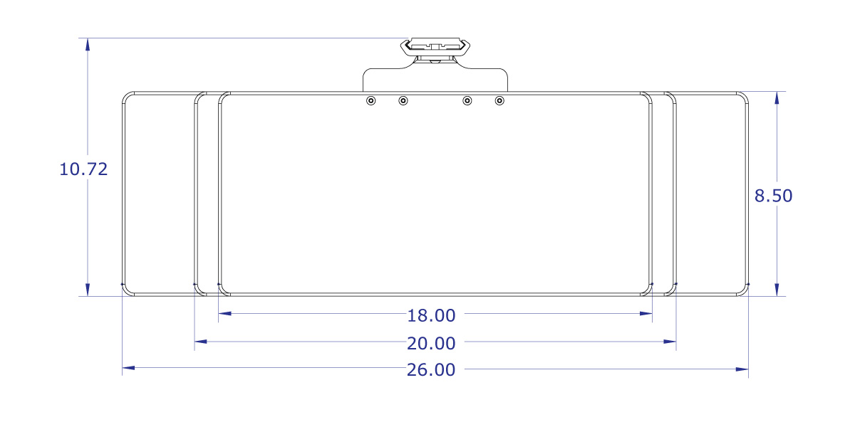 LEVERLIFT-E wall mounted computer workstation specification drawing fixed angle keyboard tray slider top view with measurements