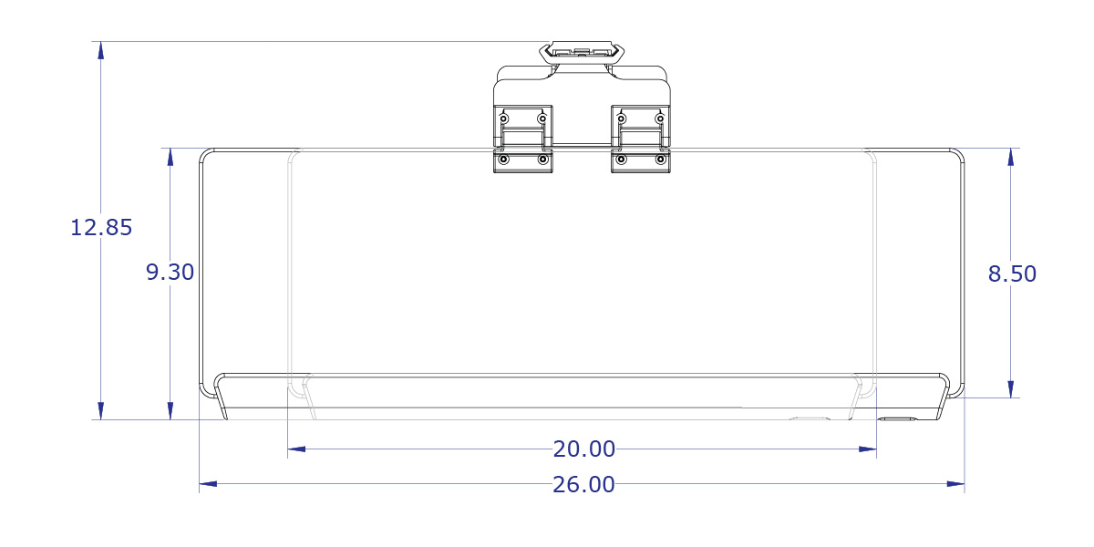 LEVERLIFT-LP wall mounted computer workstation specification drawing folding keyboard tray slider top view with measurements