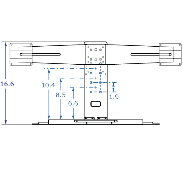 TRP2718D specification drawing showing tilter mounting points
